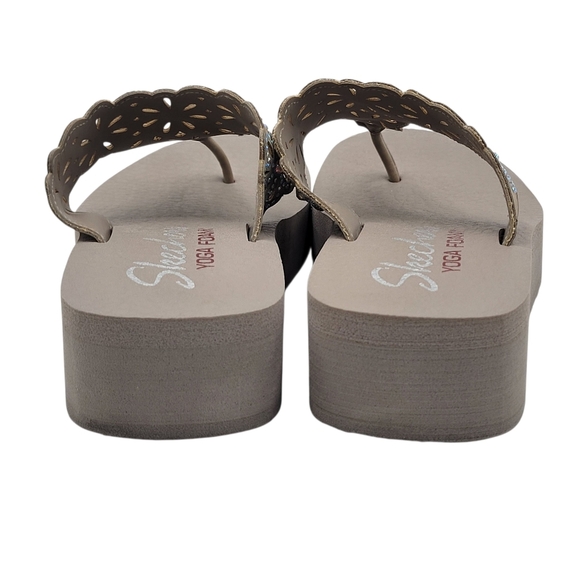 Skechers Vinyasa Pretty Thang Sandals Size 8 Taupe Iridescent Rhinestones Wedge - Picture 5 of 8
